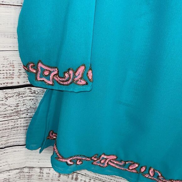 Mix nouveau Tunic Womens size Small chiffon Beaded Boho sequins Aruba Blue New - Picture 5 of 9